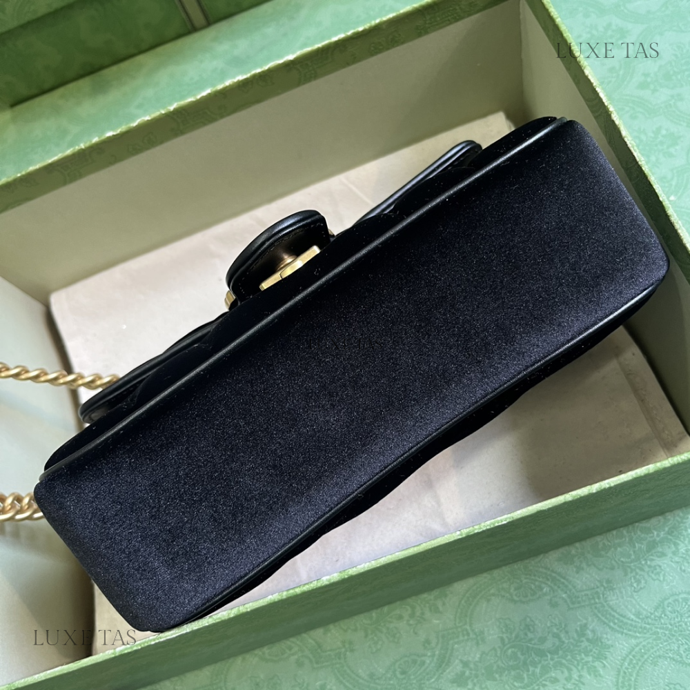 Black Quilted Chevron Velvet GG Marmont Mini Shoulder Bag - Leather Shoulder Bag for Women