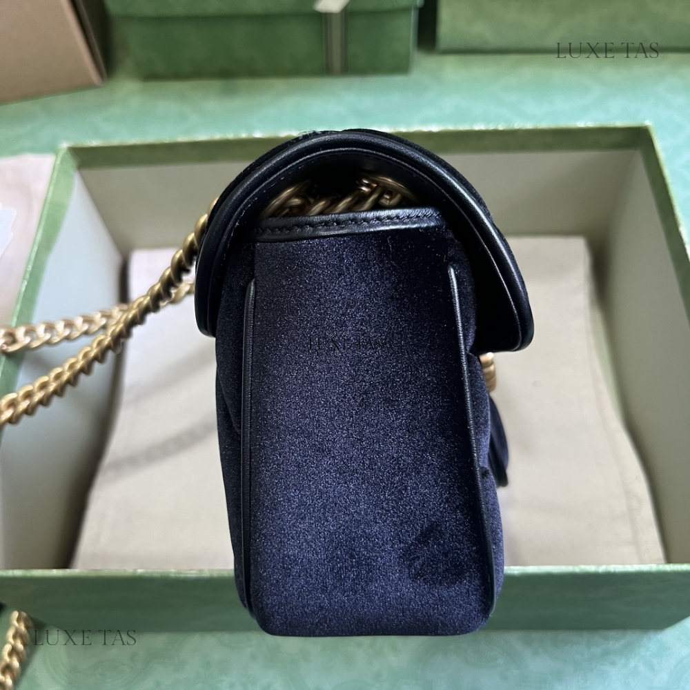 Black Quilted Chevron Velvet GG Marmont Mini Shoulder Bag - Leather Shoulder Bag for Women