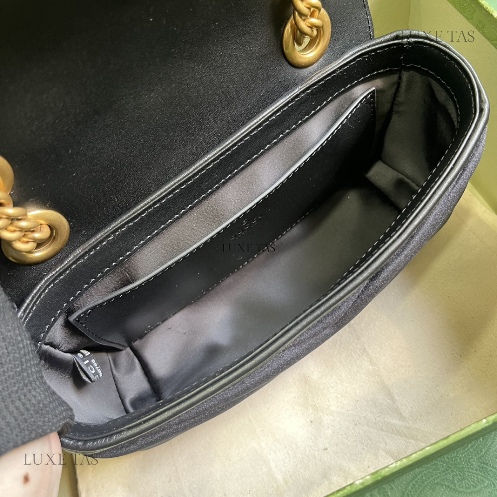 Black Quilted Chevron Velvet GG Marmont Mini Shoulder Bag - Leather Shoulder Bag for Women