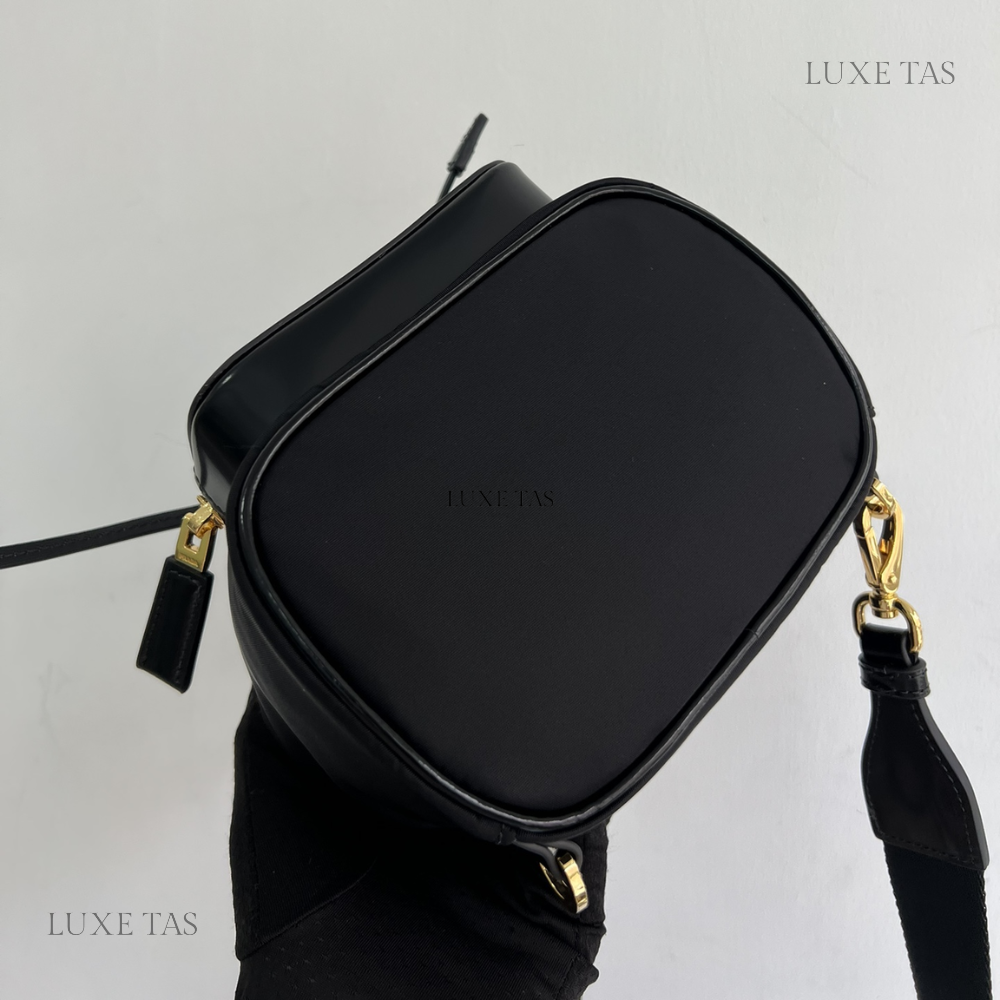Black Re-Nylon and Brushed Leather Small Leather Backpack for Women