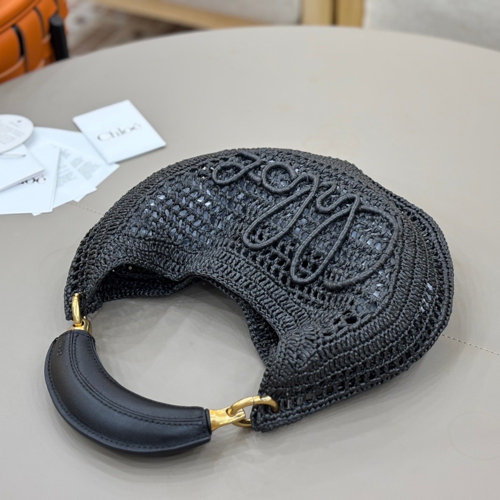 Black Summer Banana Hobo Bag In Raffia Tote Bag for Women
