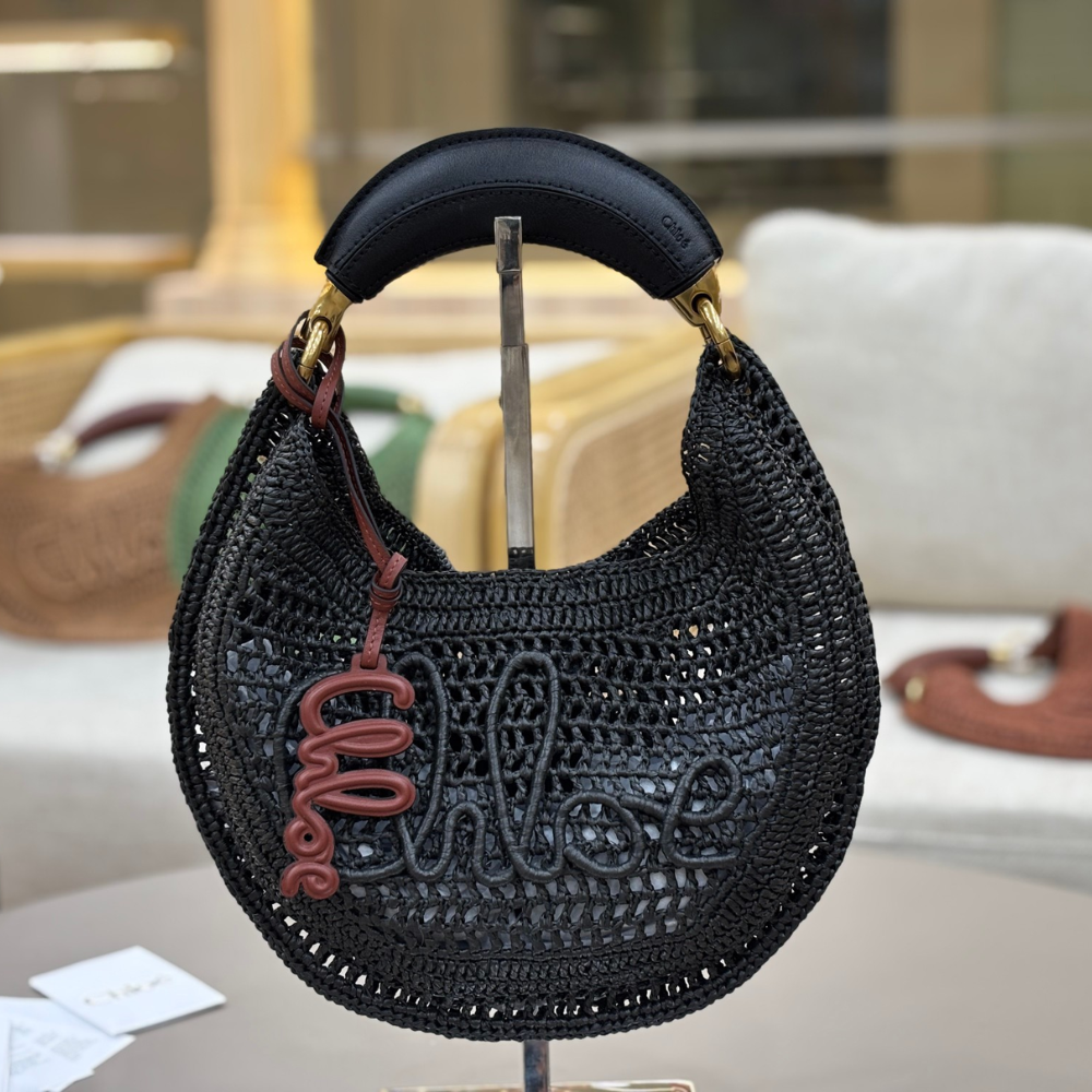 Black Summer Banana Hobo Bag In Raffia Tote Bag for Women