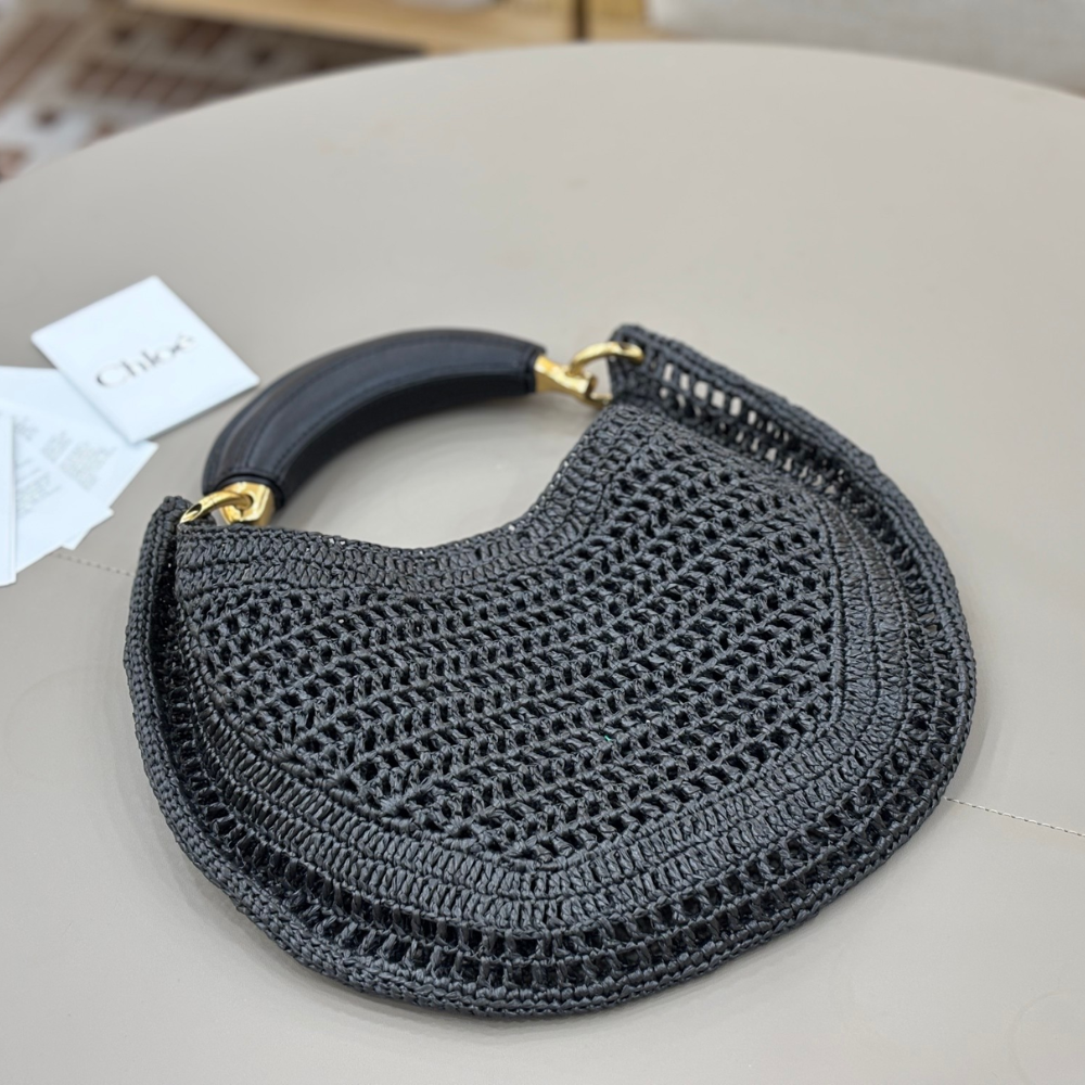 Black Summer Banana Hobo Bag In Raffia Tote Bag for Women