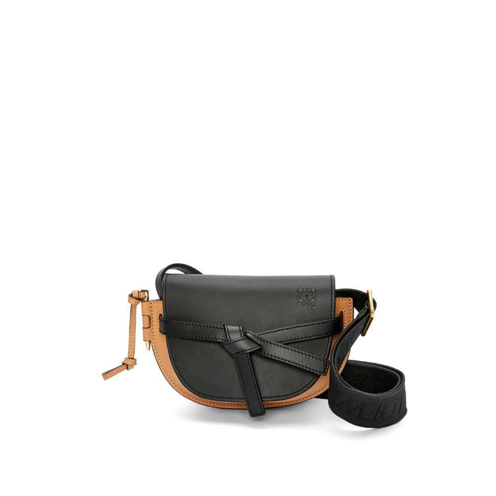 Black Warm Desert Mini Gate Dual Bag In Soft Calfskin And Jacquard - Leather Crossbody Bag for Men