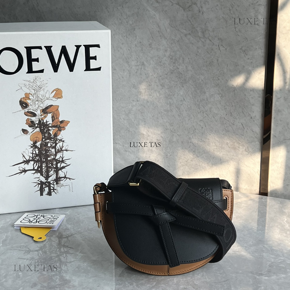 Black Warm Desert Mini Gate Dual Bag In Soft Calfskin And Jacquard - Leather Crossbody Bag for Men