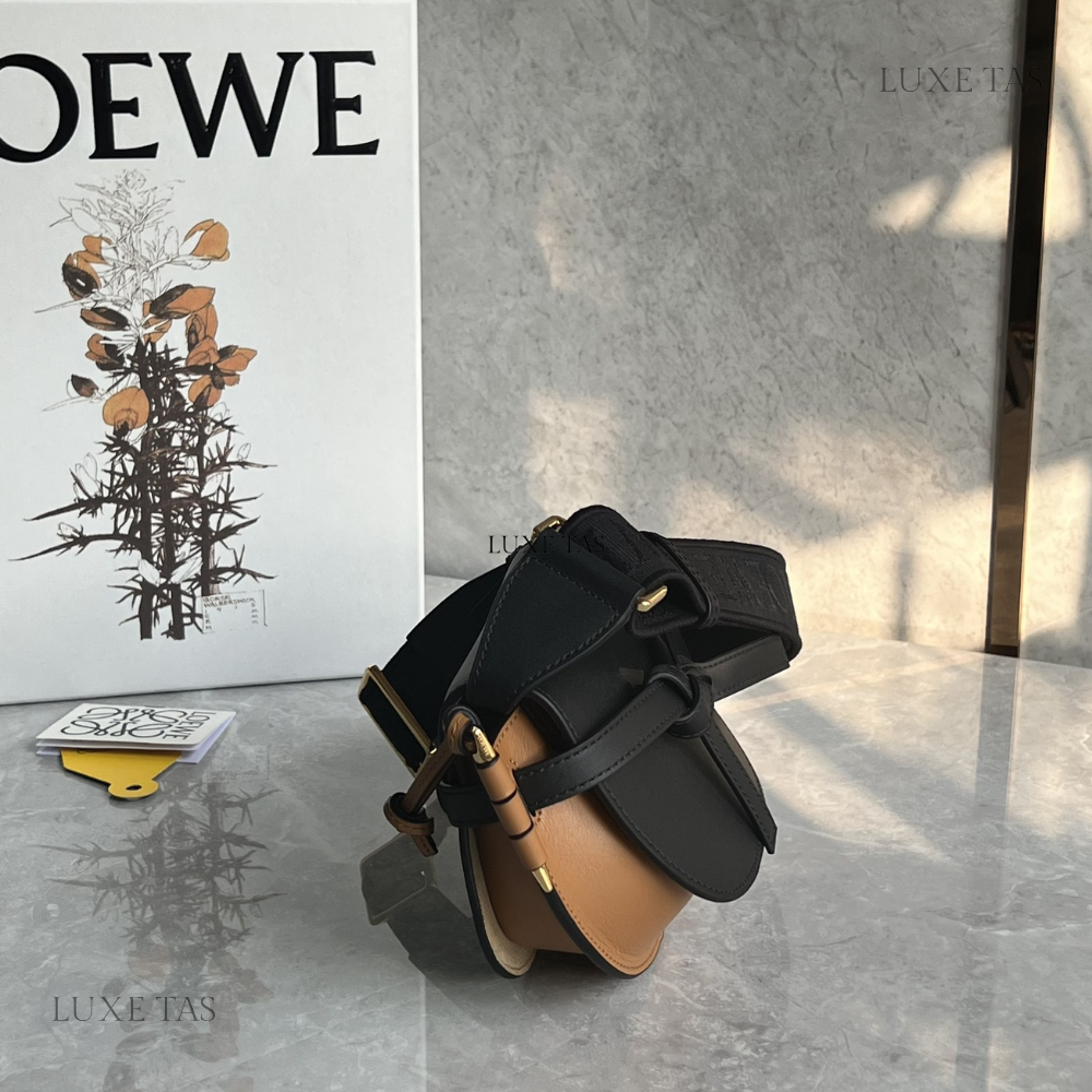Black Warm Desert Mini Gate Dual Bag In Soft Calfskin And Jacquard - Leather Crossbody Bag for Men
