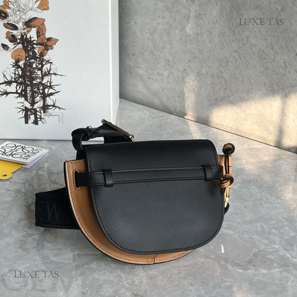 Black Warm Desert Mini Gate Dual Bag In Soft Calfskin And Jacquard - Leather Crossbody Bag for Men