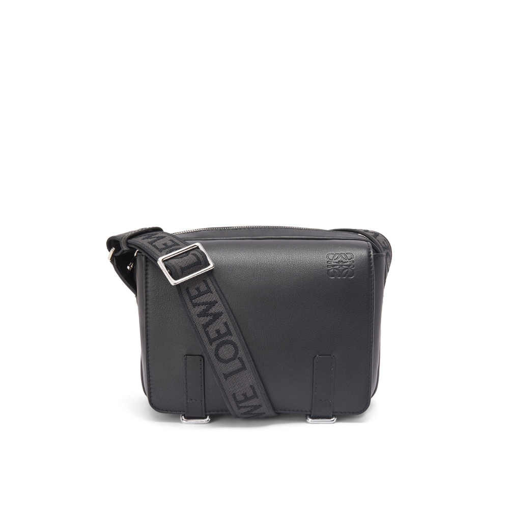 Black Xs Military Messenger Bag In Supple Smooth Calfskin And Jacquard Luxe Tas
