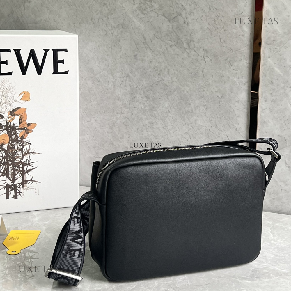 Black Xs Military Messenger Bag In Supple Smooth Calfskin And Jacquard - Leather Crossbody Bag for Men