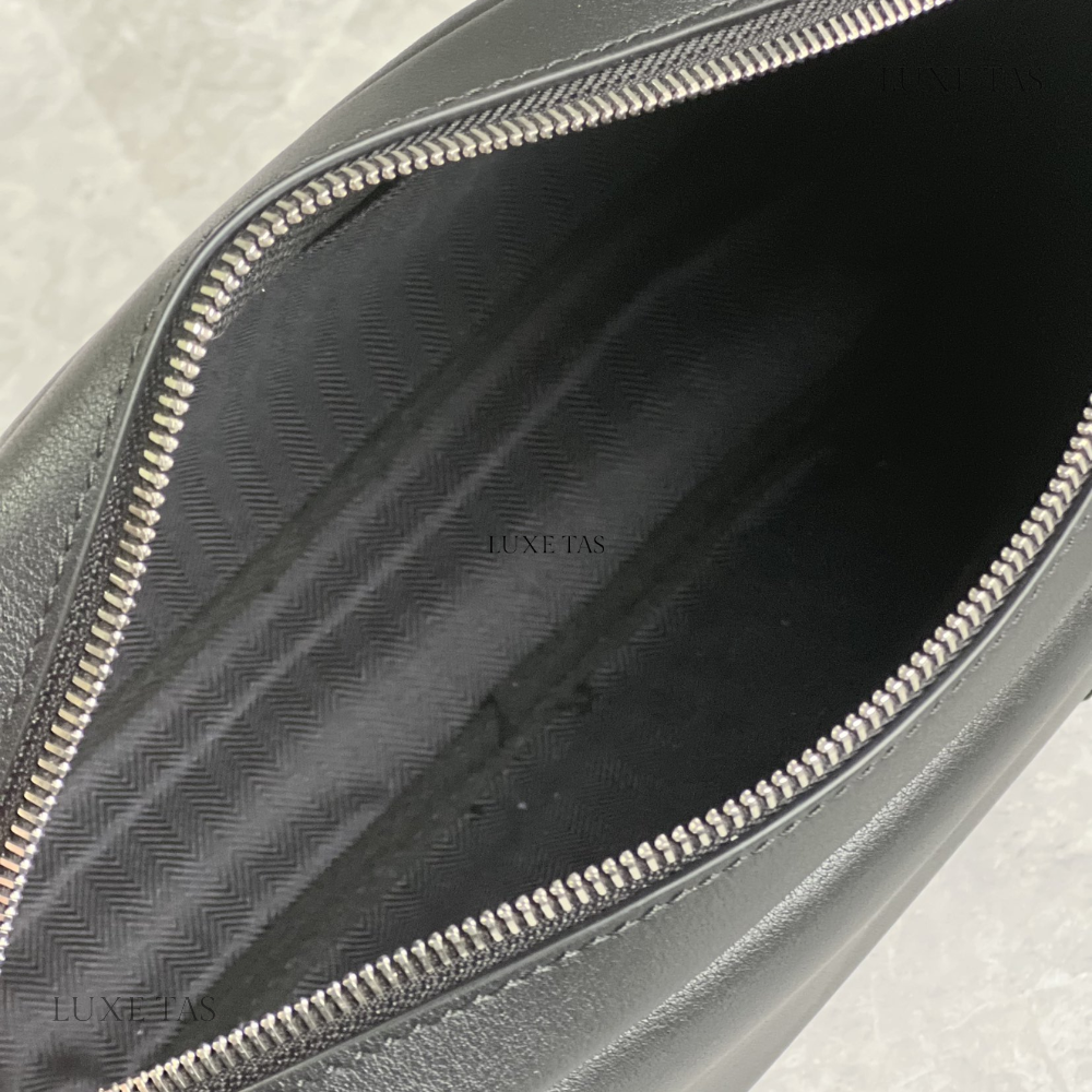 Black Xs Military Messenger Bag In Supple Smooth Calfskin And Jacquard - Leather Crossbody Bag for Men