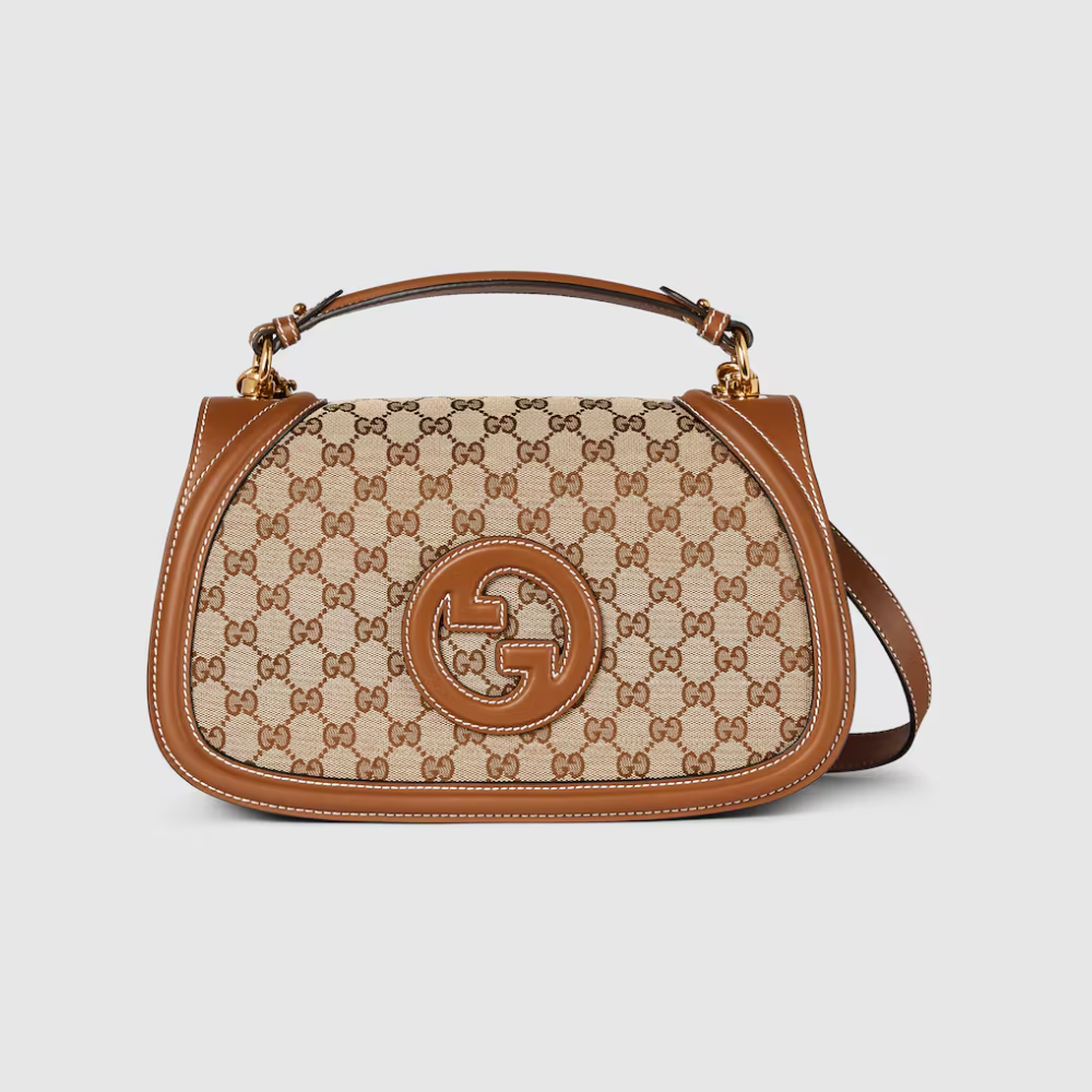 Blondie Medium Top Handle Bag Beige And Dark Brown Leather Handbag for Women
