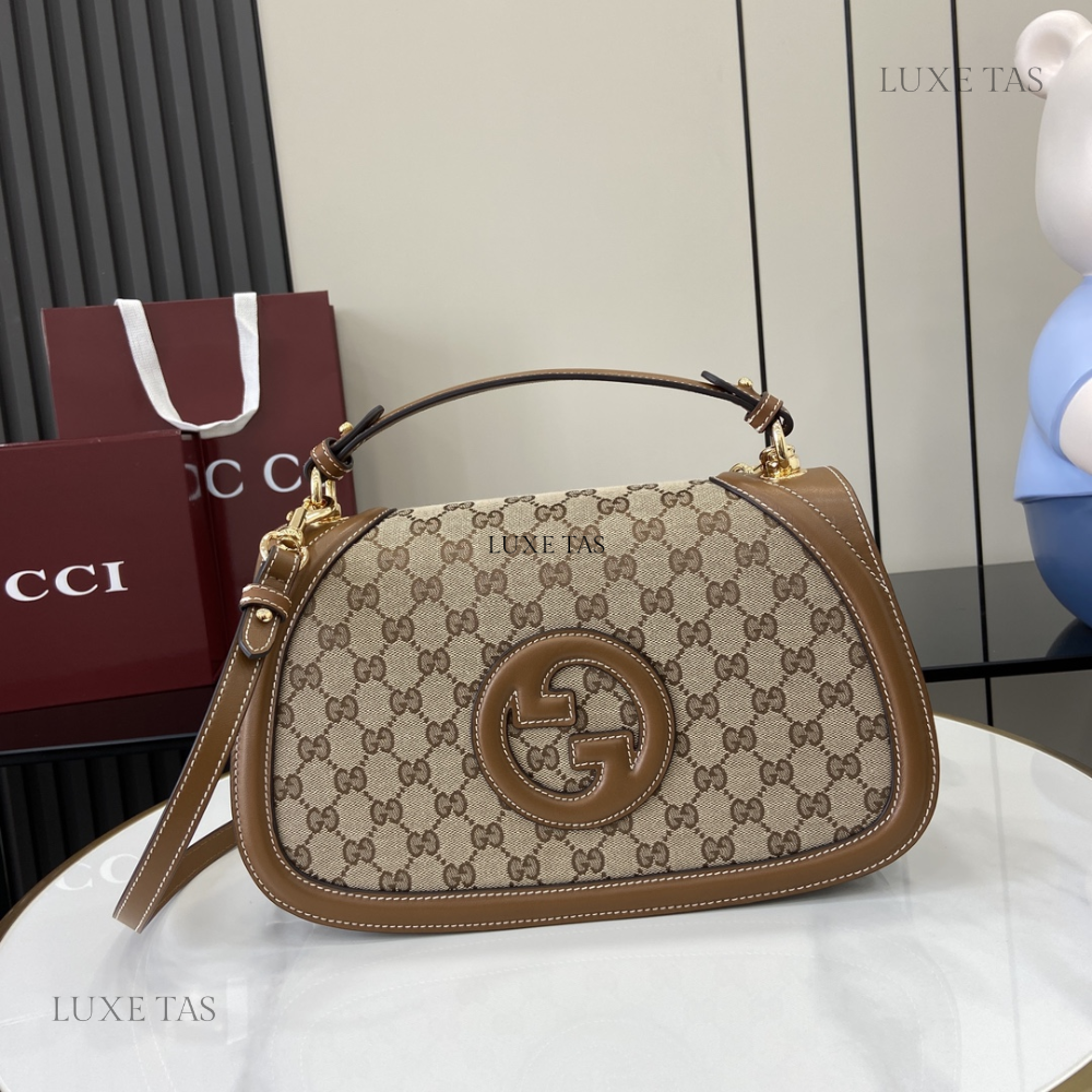 Blondie Medium Top Handle Bag Beige And Dark Brown Leather Handbag for Women