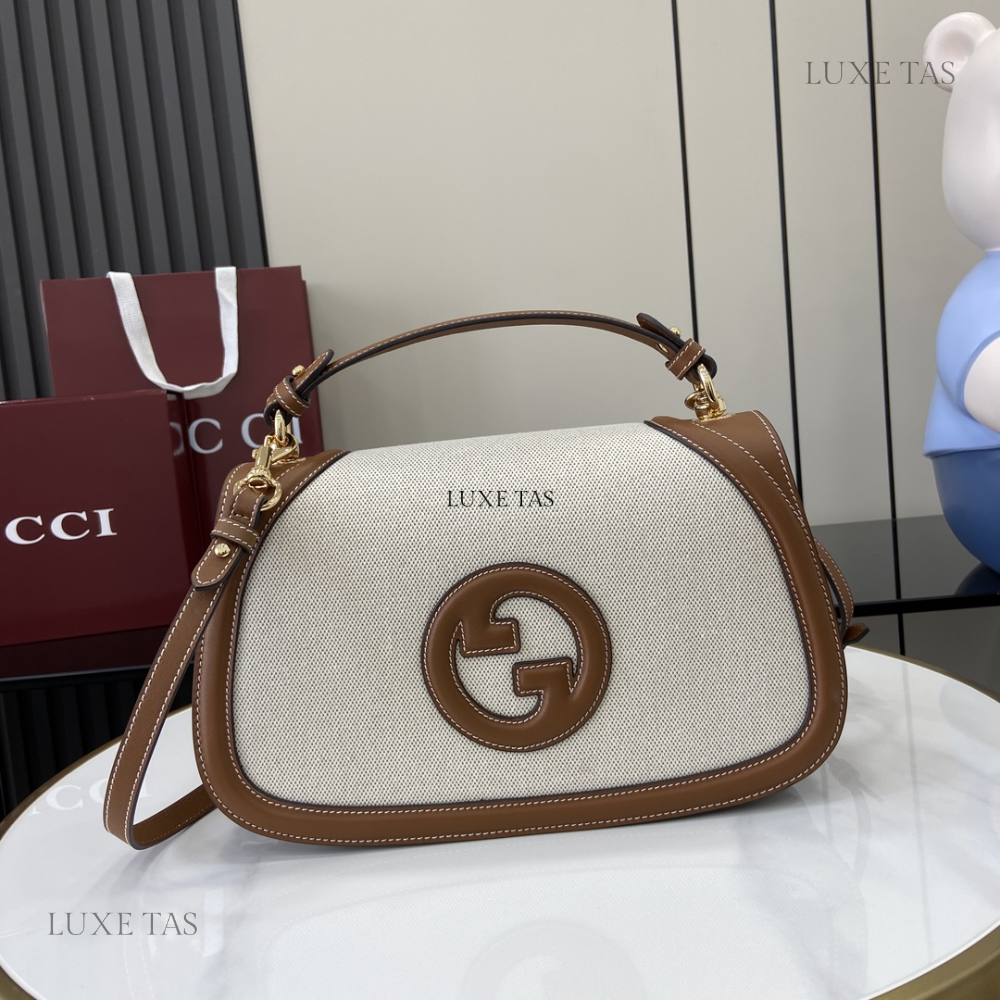 Blondie Medium Top Handle Bag Natural Canvas Leather Handbag for Women