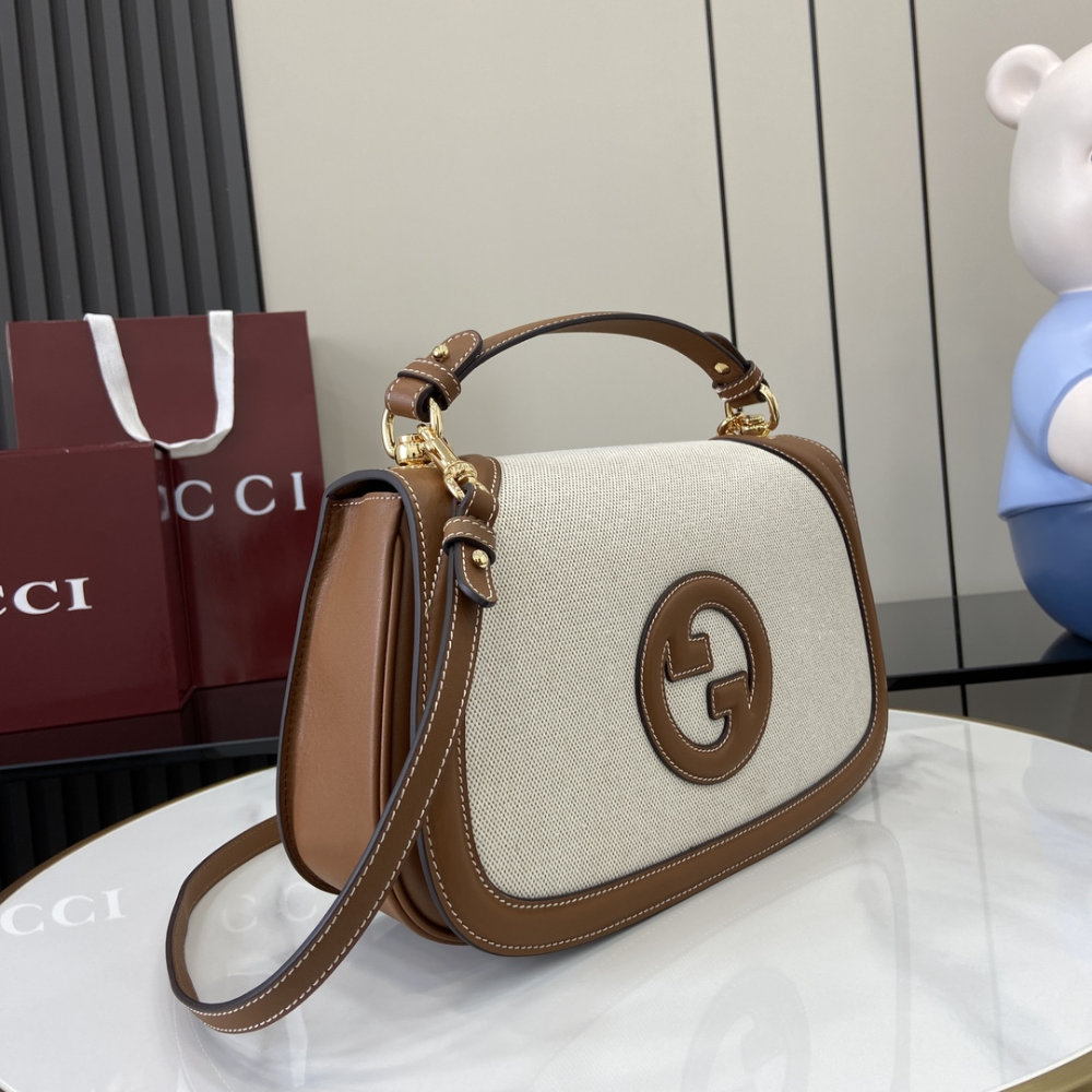 Blondie Medium Top Handle Bag Natural Canvas Leather Handbag for Women