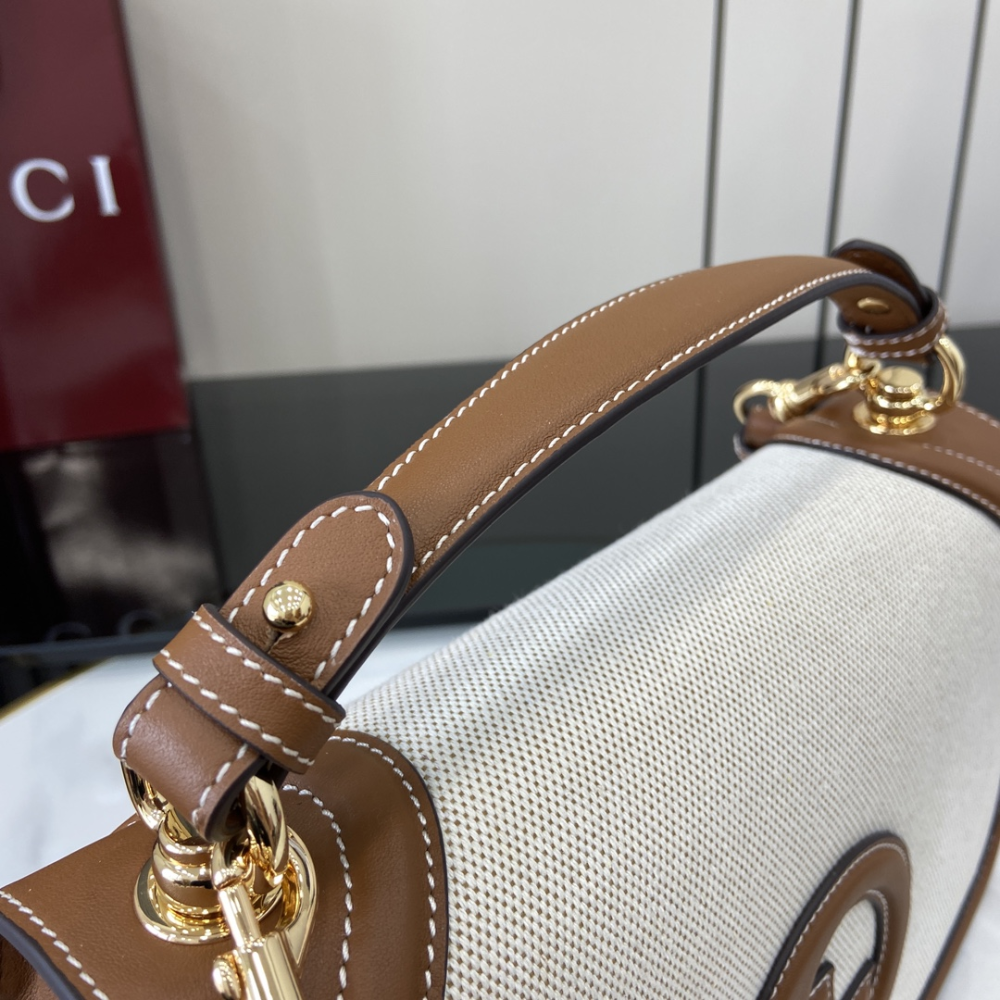 Blondie Medium Top Handle Bag Natural Canvas Leather Handbag for Women