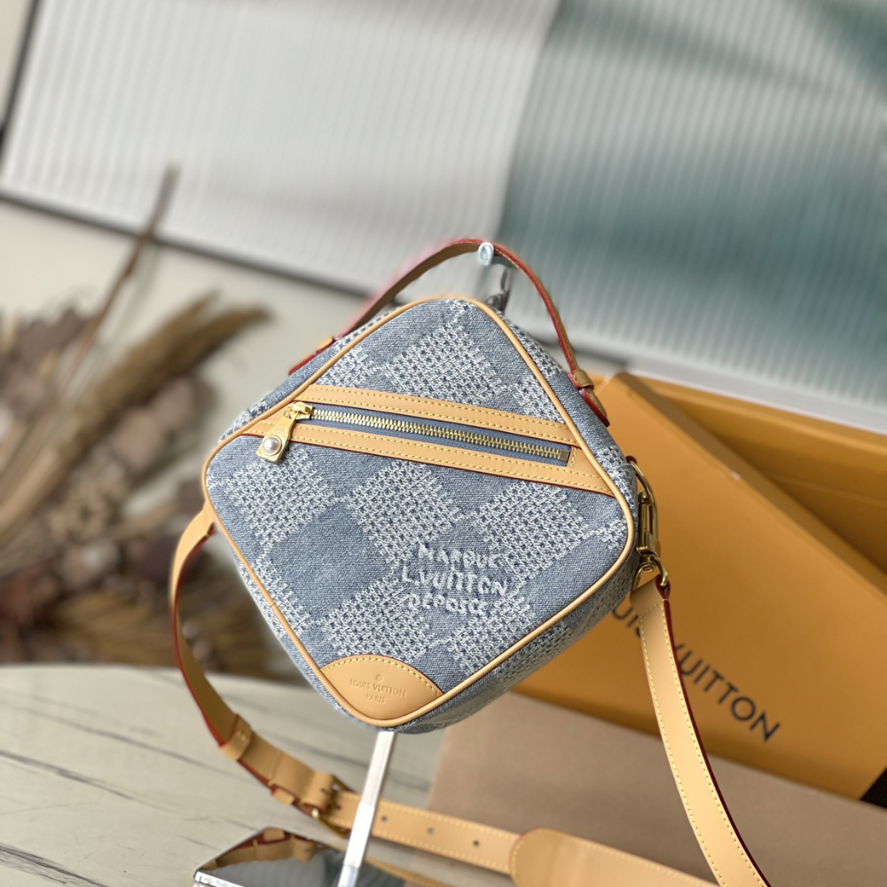 Blue Chess Messenger Leather Crossbody Bag for Men