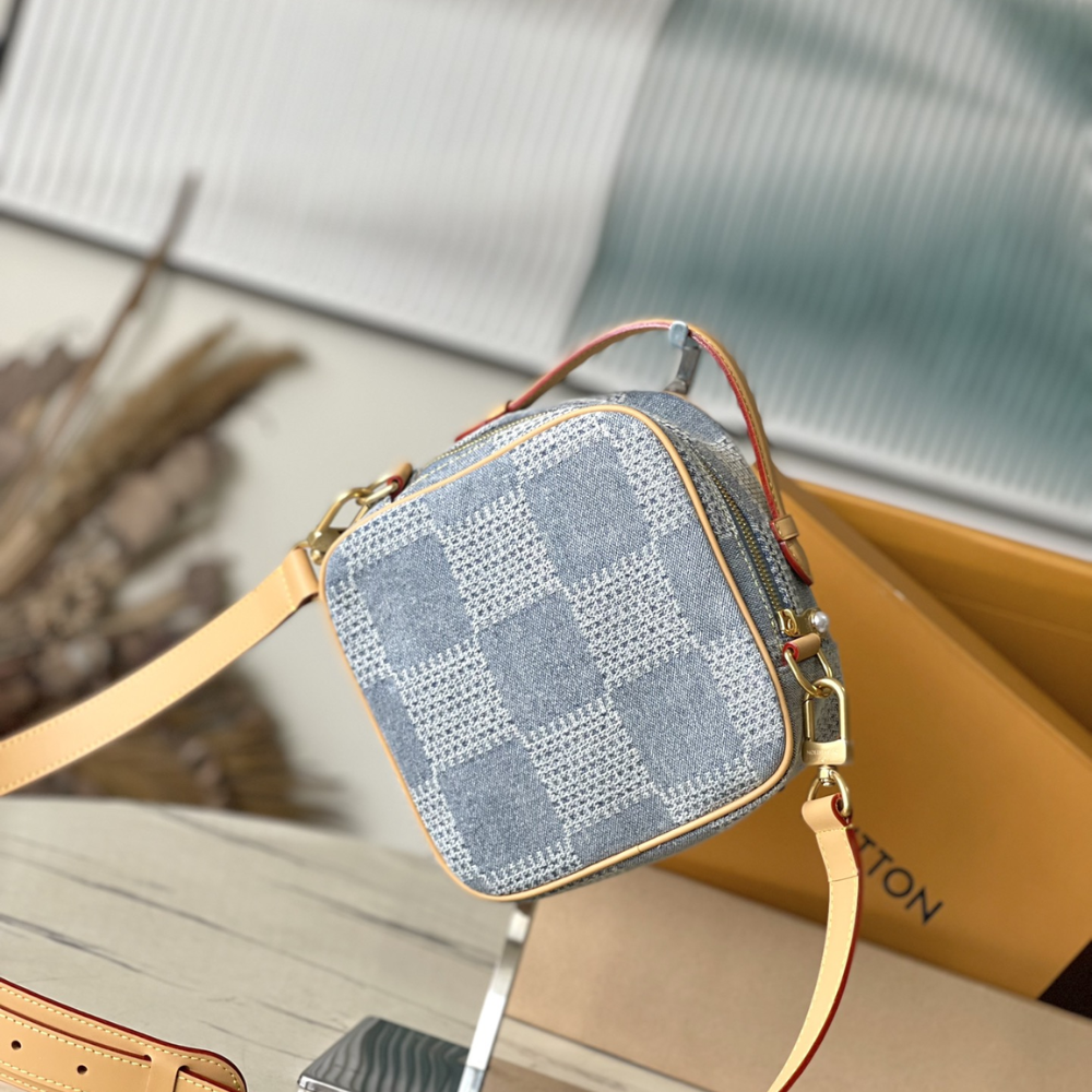 Blue Chess Messenger Leather Crossbody Bag for Men