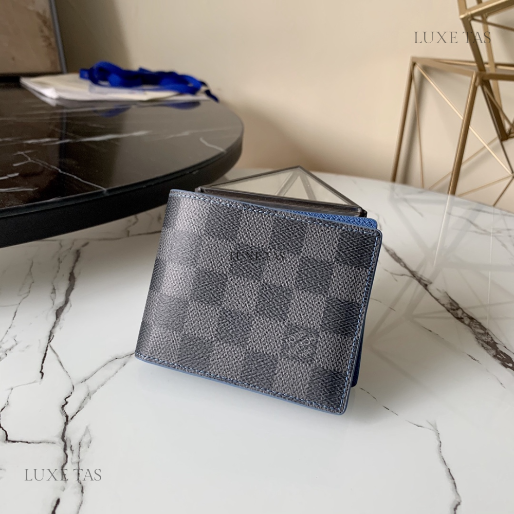 Blue Damier Graphite Canvas Slender Wallet Leather Wallet for Men