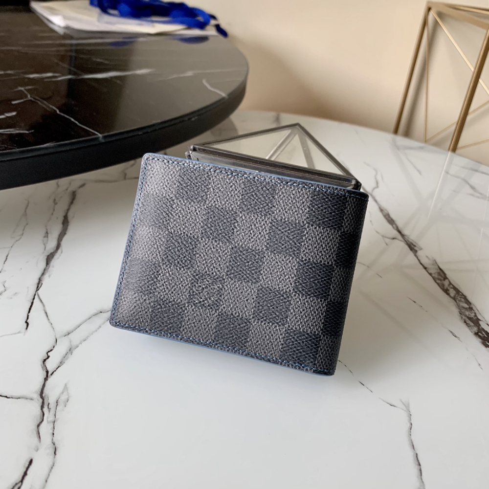 Blue Damier Graphite Canvas Slender Wallet Leather Wallet for Men