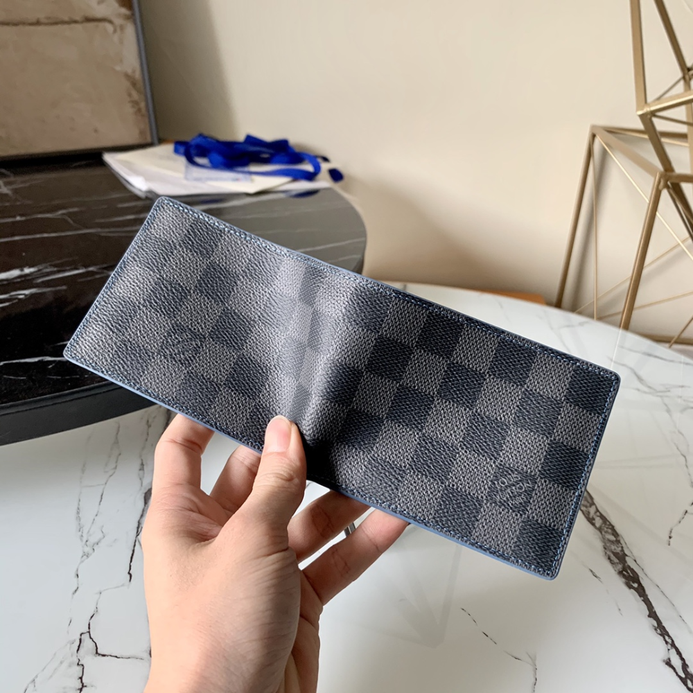 Blue Damier Graphite Canvas Slender Wallet Leather Wallet for Men