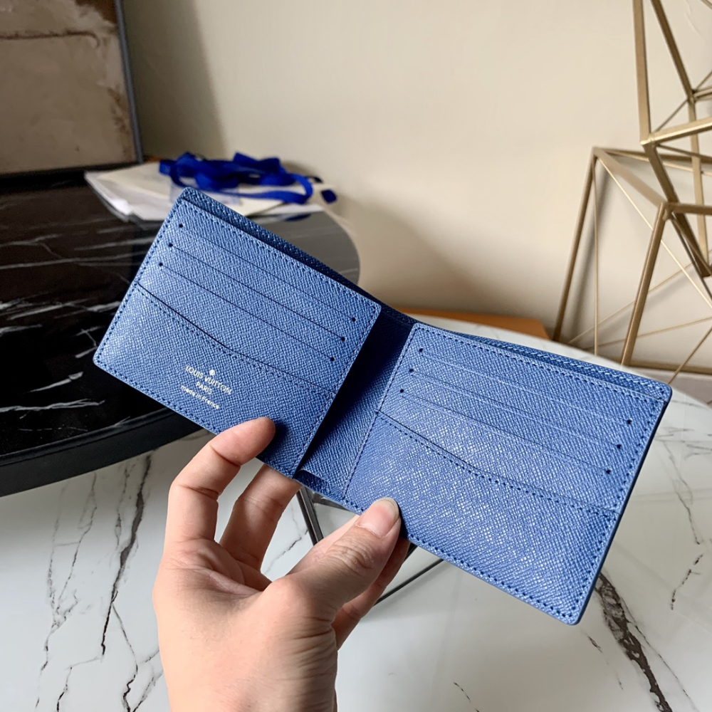 Blue Damier Graphite Canvas Slender Wallet Leather Wallet for Men