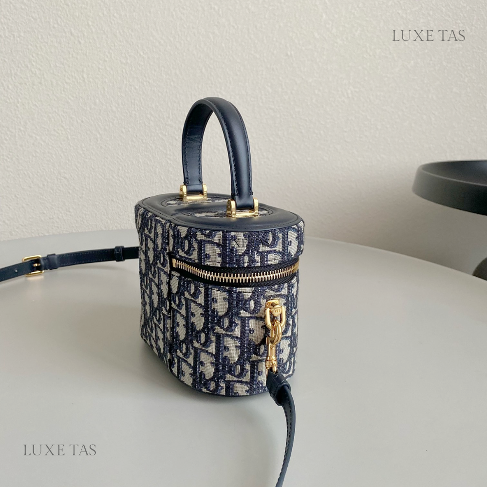 Blue Small CD Signature Vanity Case Leather Crossbody Bag for Women