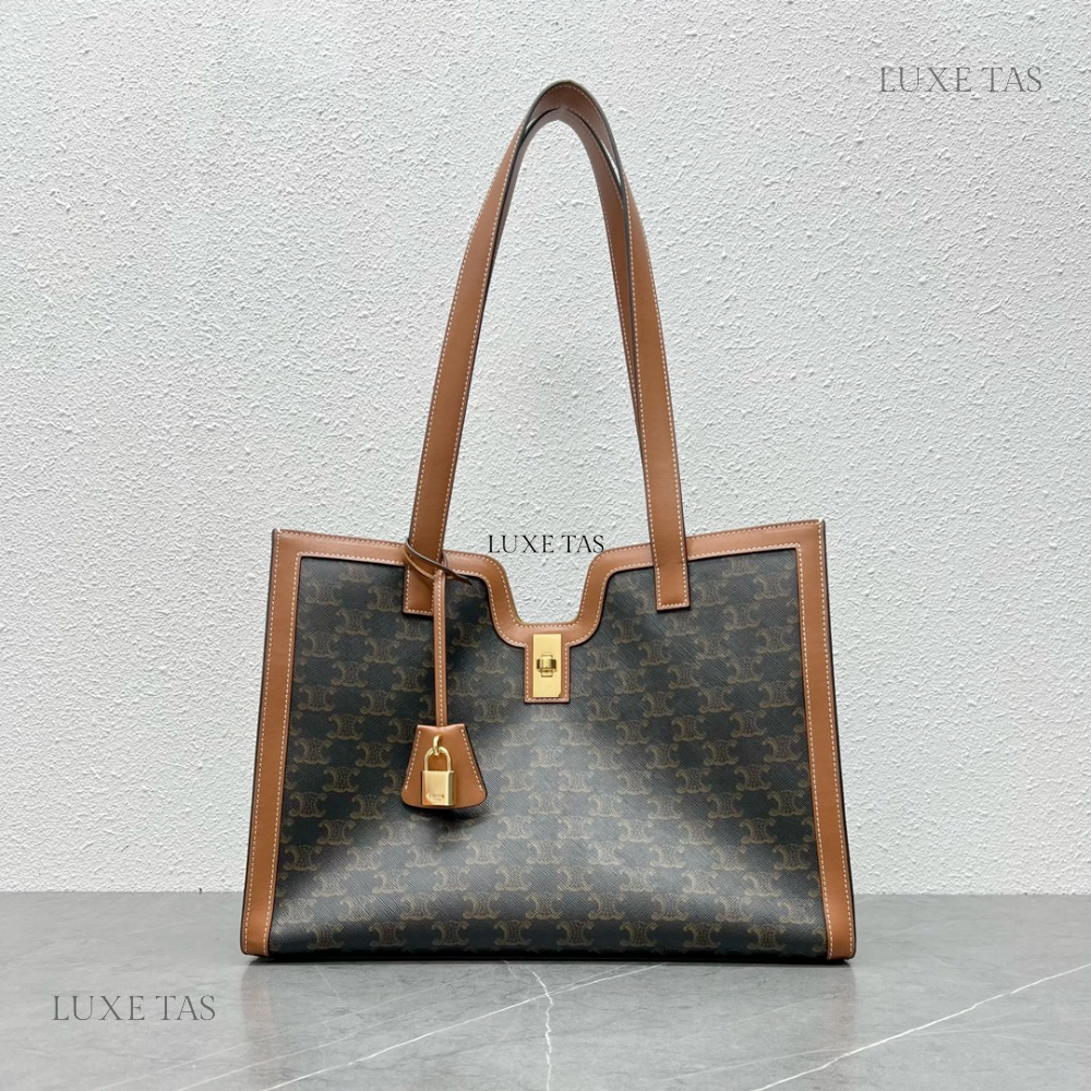 Cabas 16 In Triomphe Canvas And Calfskin Tan