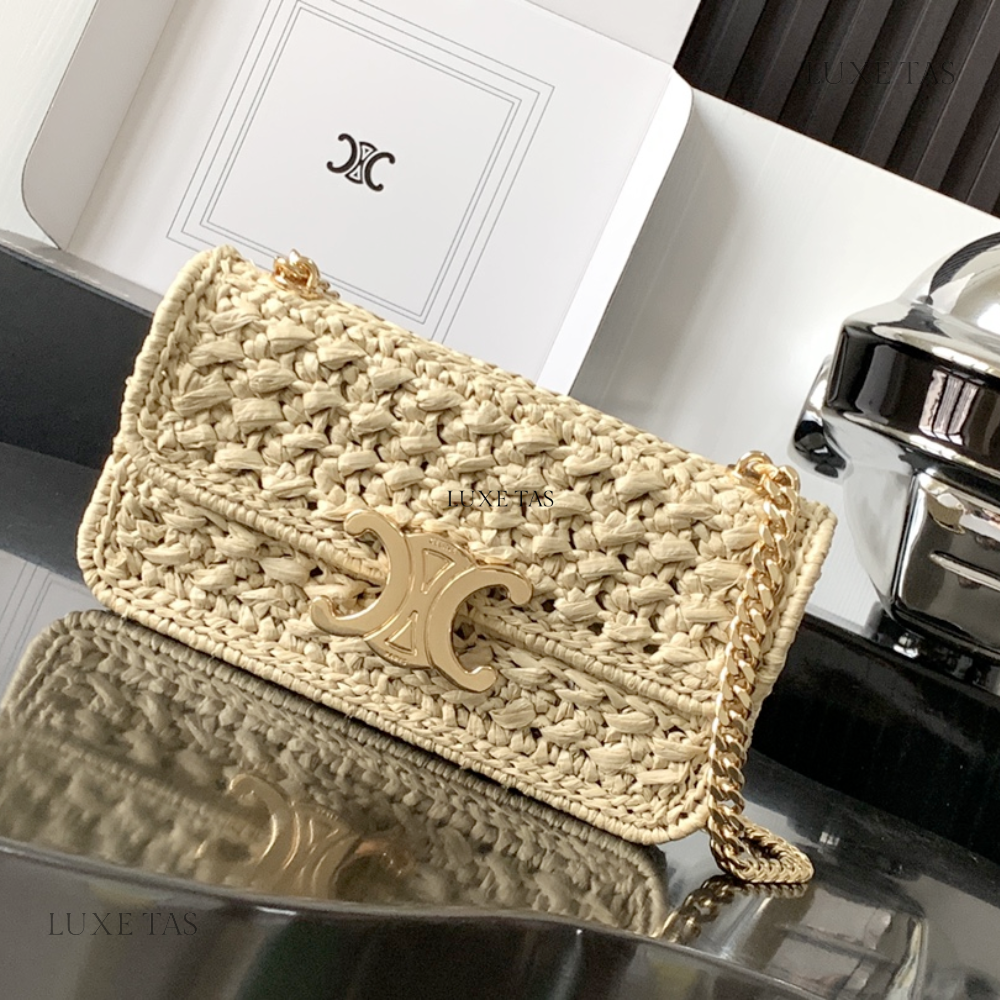 Chain Shoulder Bag Triomphe In Raffia Natural