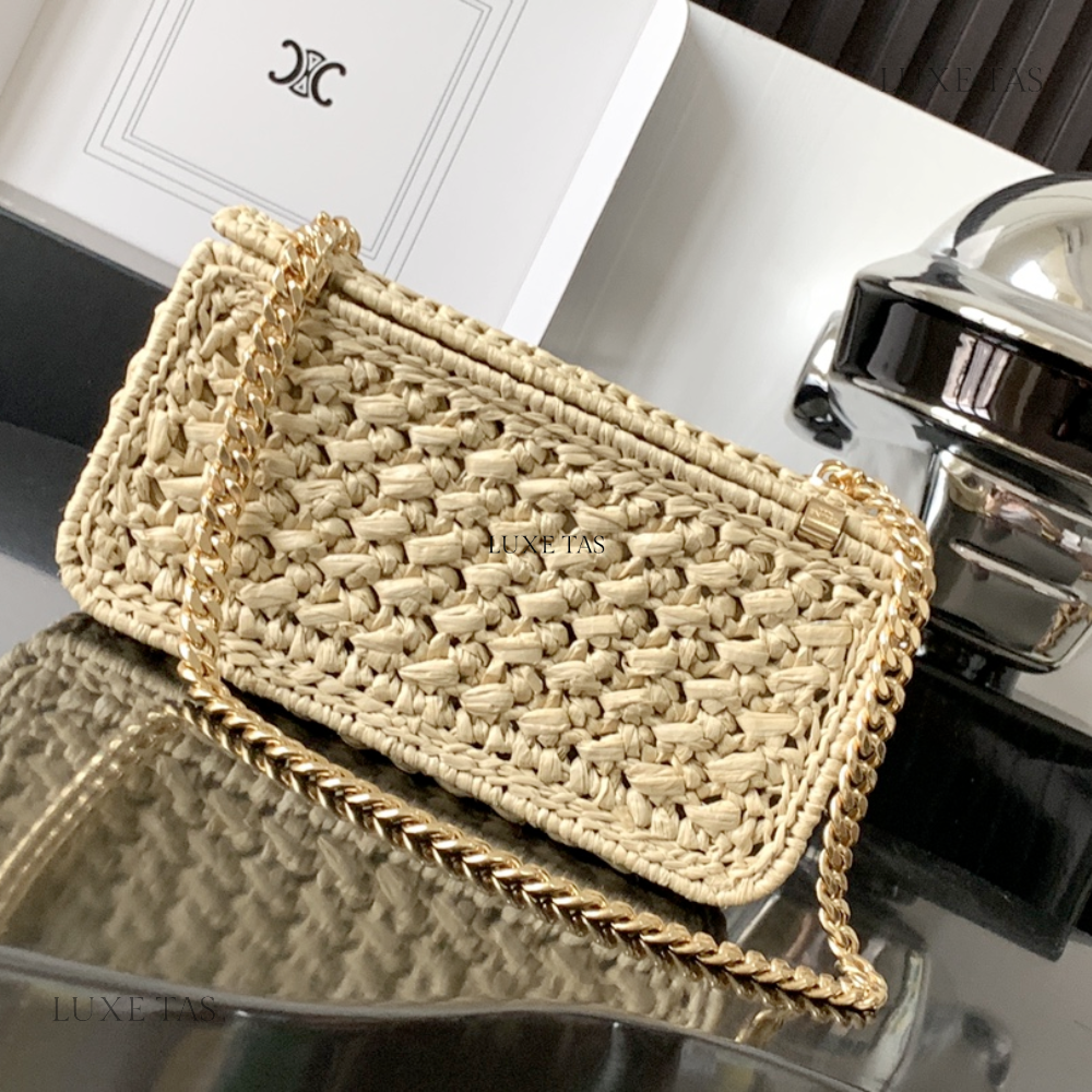 Chain Shoulder Bag Triomphe In Raffia Natural