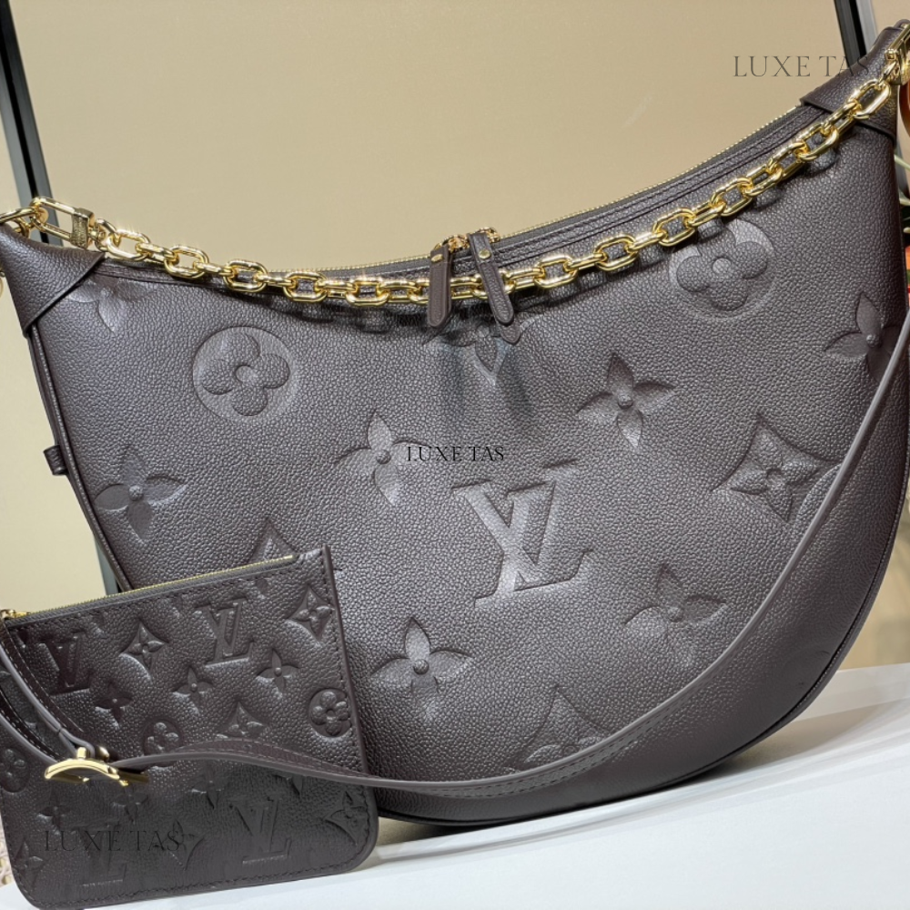 Chocolate Monogram Empreinte Leather Loop Hobo Leather Crossbody Bag for Women