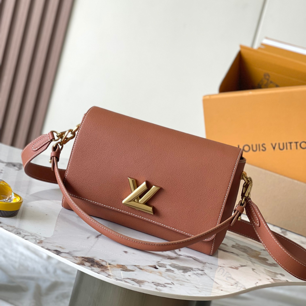 Cognac Soft Twist Leather Crossbody Bag for Women