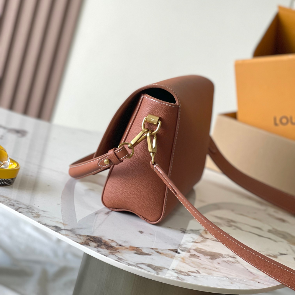 Cognac Soft Twist Leather Crossbody Bag for Women