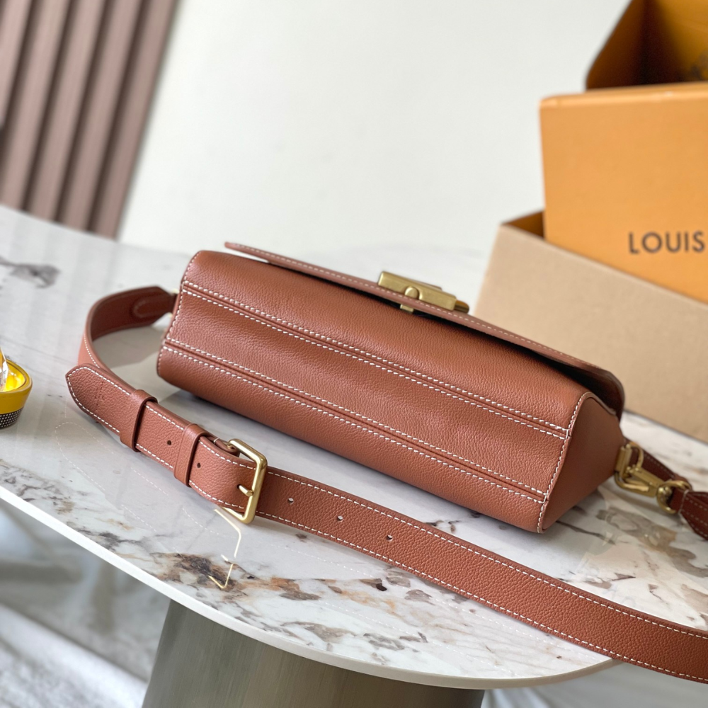 Cognac Soft Twist Leather Crossbody Bag for Women