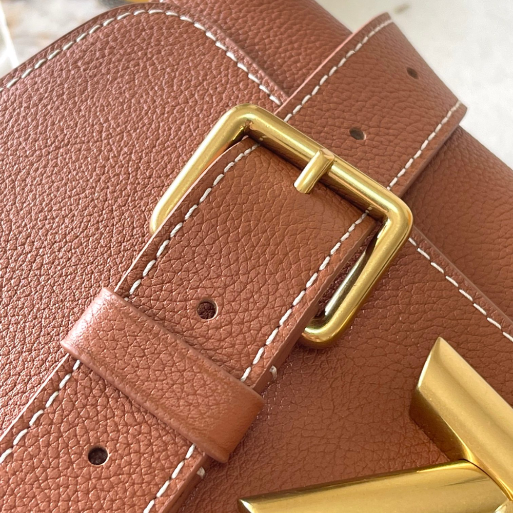 Cognac Soft Twist Leather Crossbody Bag for Women