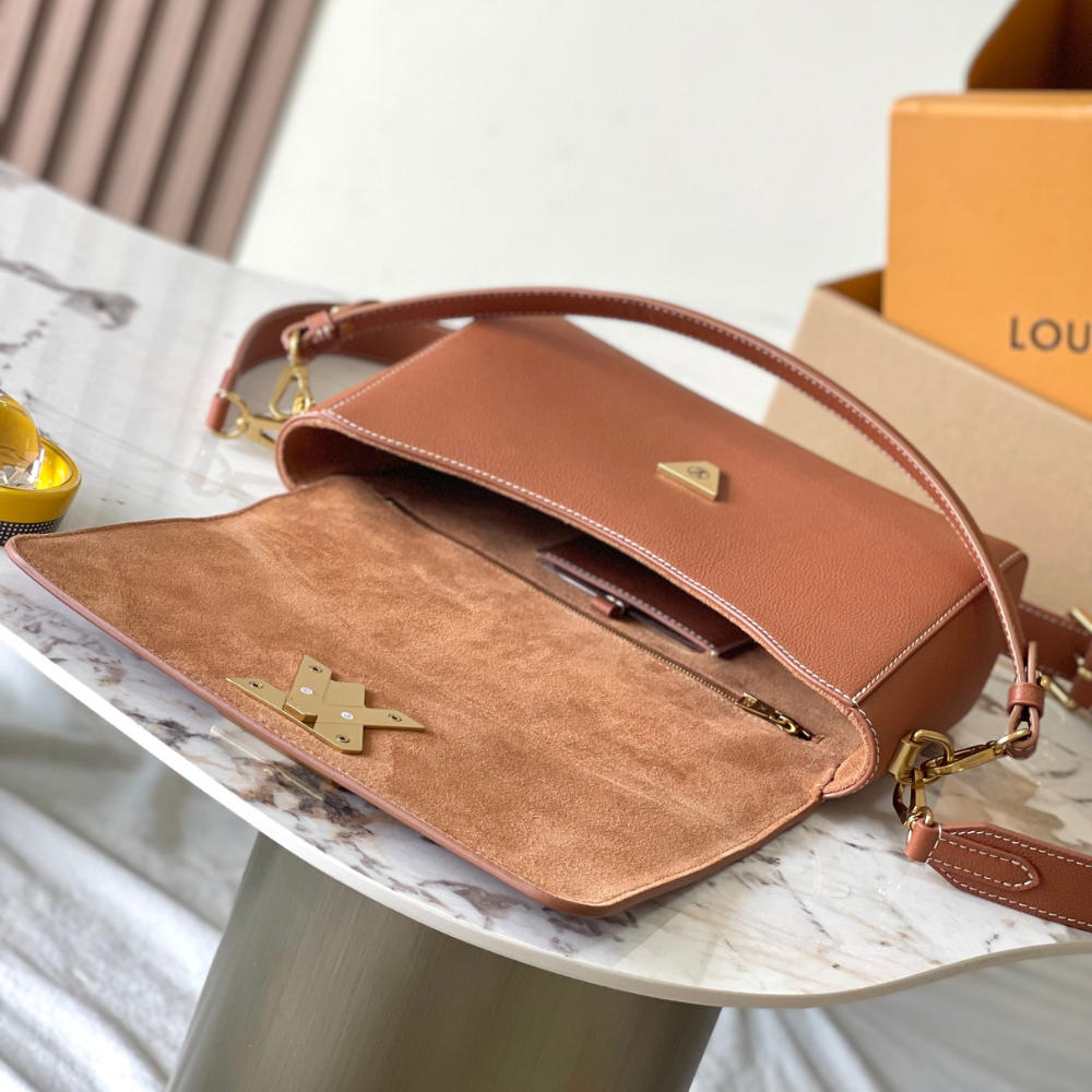 Cognac Soft Twist Leather Crossbody Bag for Women
