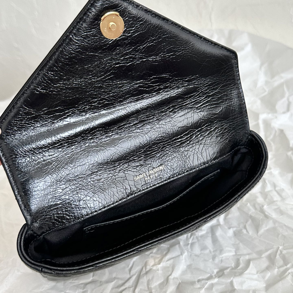 College Mini Chain Bag for Women – Shiny Crackled Leather with Gold Hardware