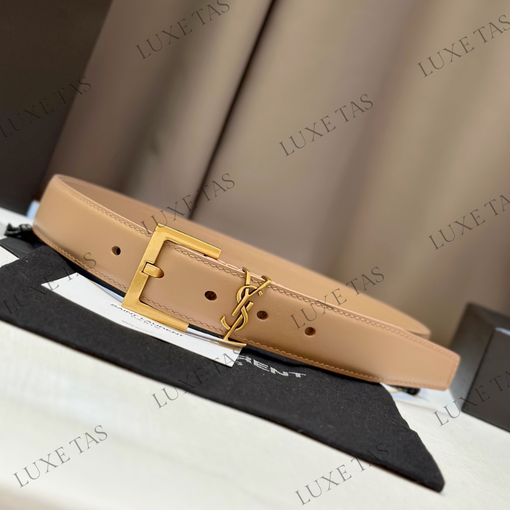 Dark Beige Cassandre Belt With Square Buckle