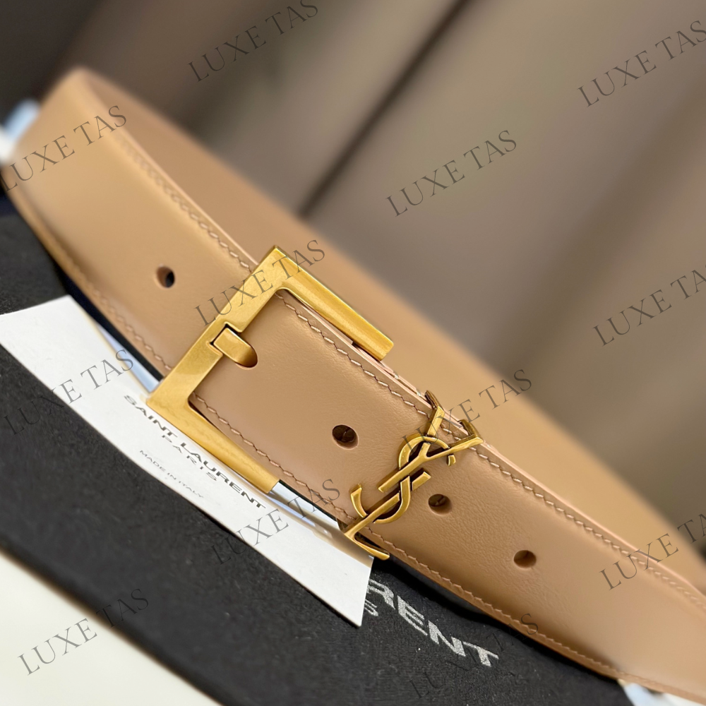 Dark Beige Cassandre Belt With Square Buckle