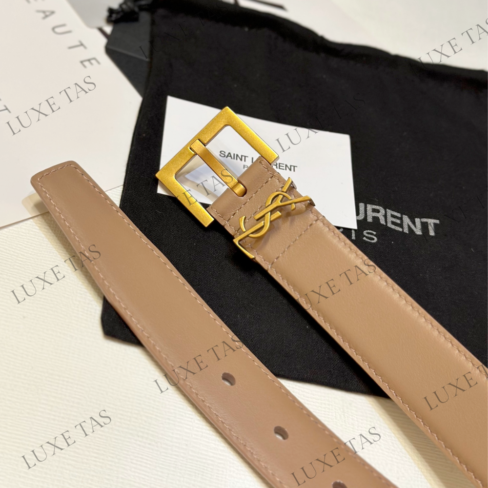 Dark Beige Cassandre Belt With Square Buckle