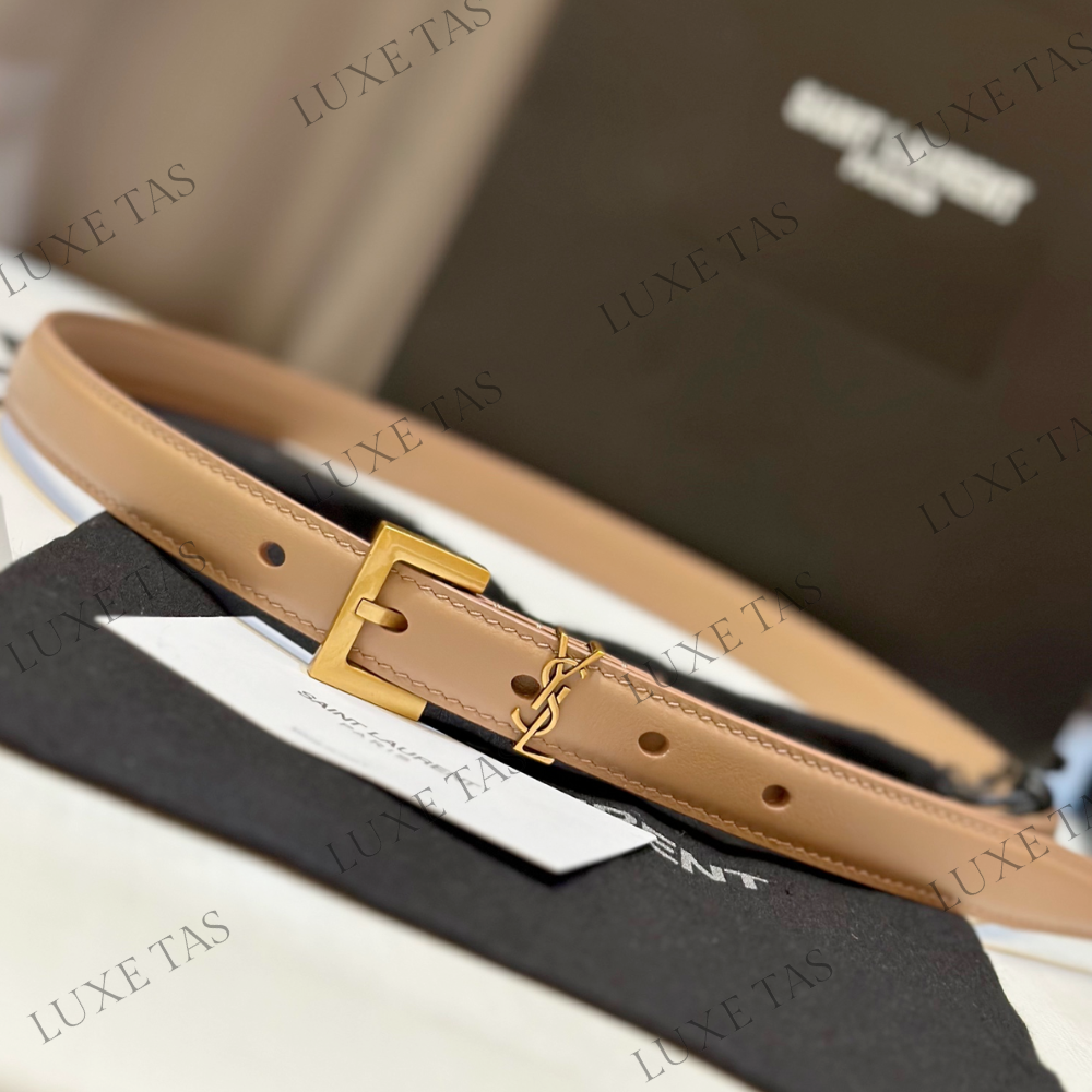 Dark Beige Cassandre Thin Belt With Square Buckle