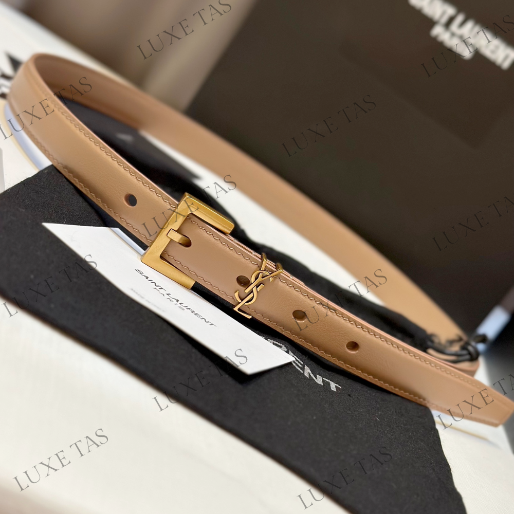 Dark Beige Cassandre Thin Belt With Square Buckle