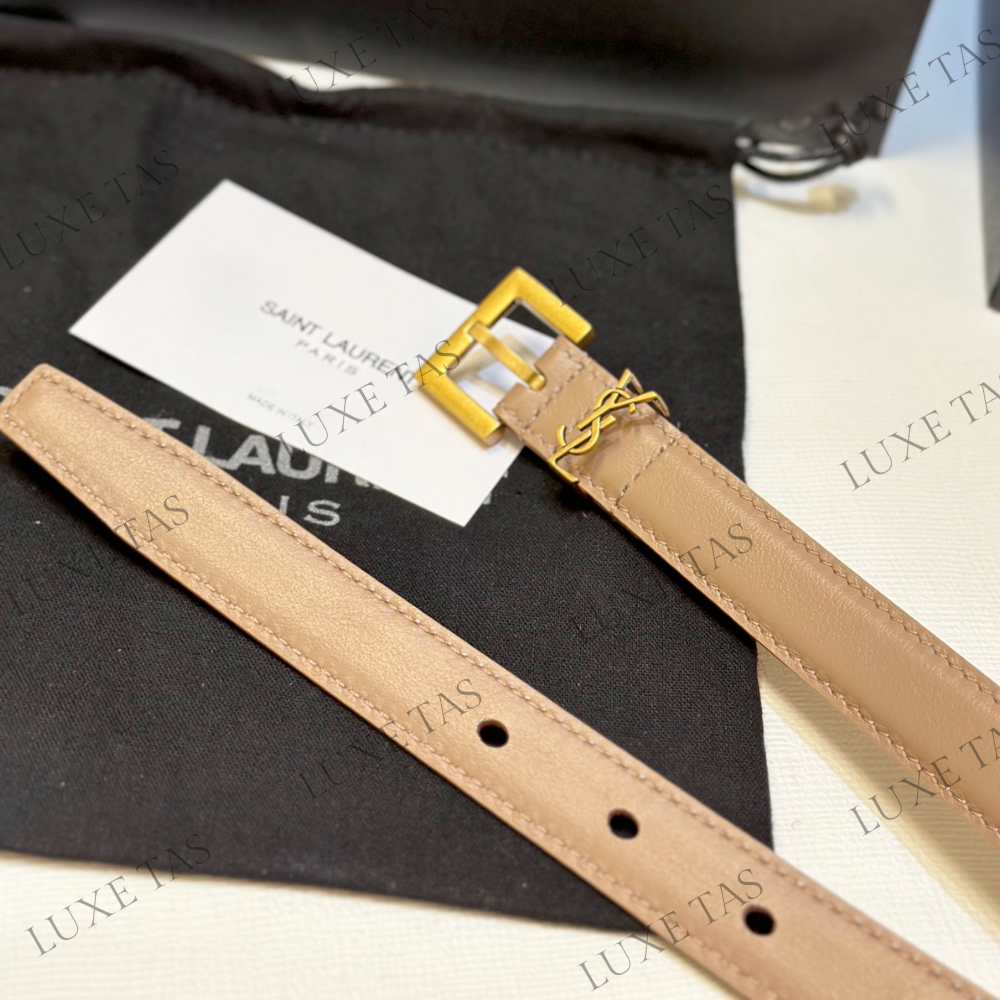 Dark Beige Cassandre Thin Belt With Square Buckle
