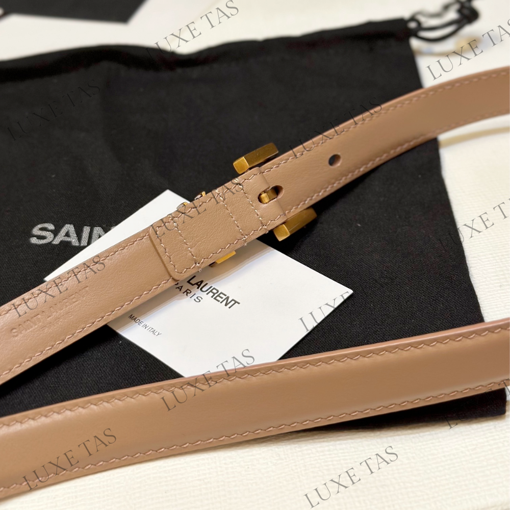 Dark Beige Cassandre Thin Belt With Square Buckle