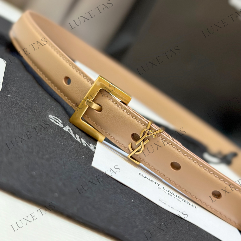 Dark Beige Cassandre Thin Belt With Square Buckle