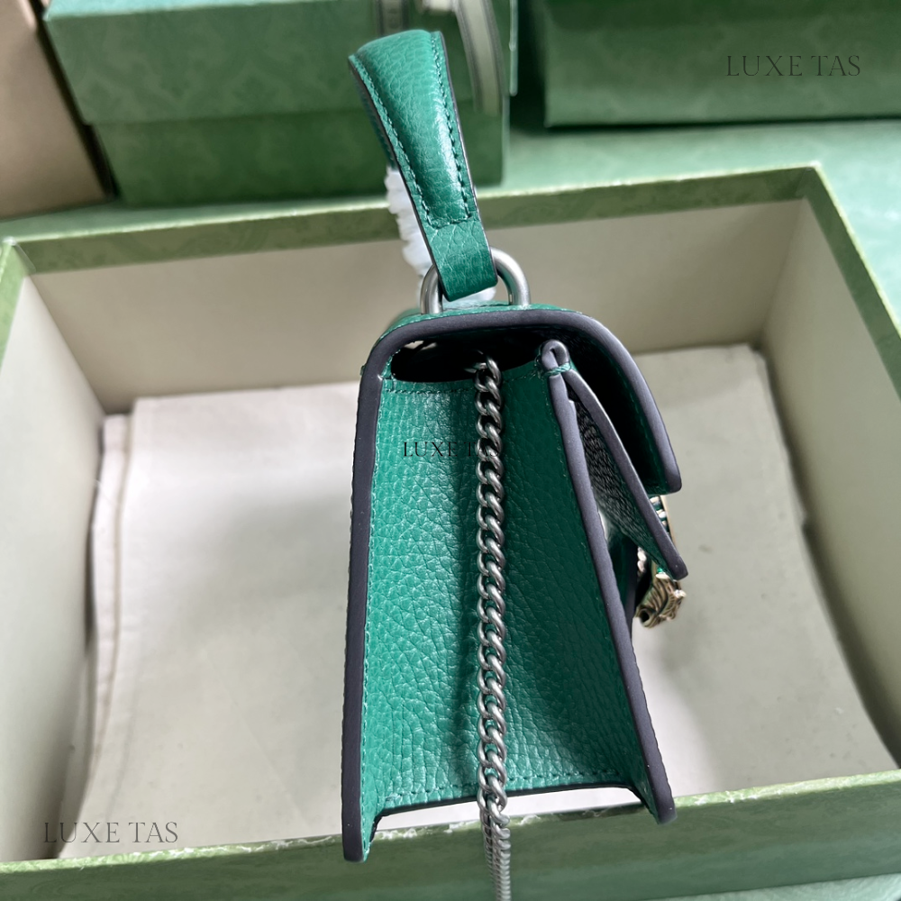 Dark Green Dionysus Mini Top Handle Bag - Leather Handbag for Women