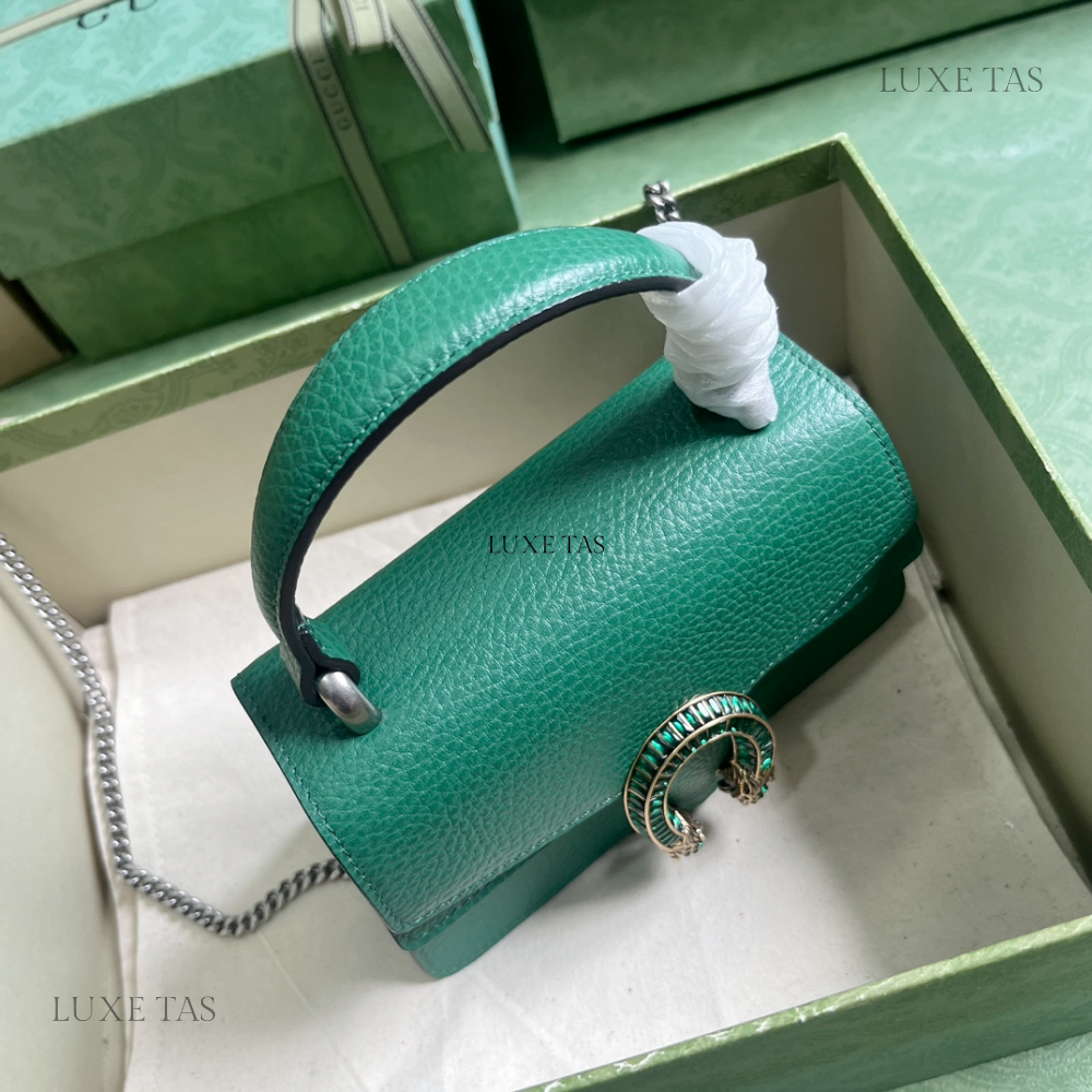 Dark Green Dionysus Mini Top Handle Bag - Leather Handbag for Women
