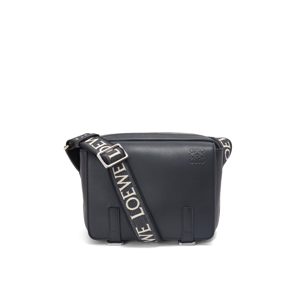 Deep Navy Xs Military Messenger Bag In Supple Smooth Calfskin And Jacquard - Leather Crossbody Bag for Men