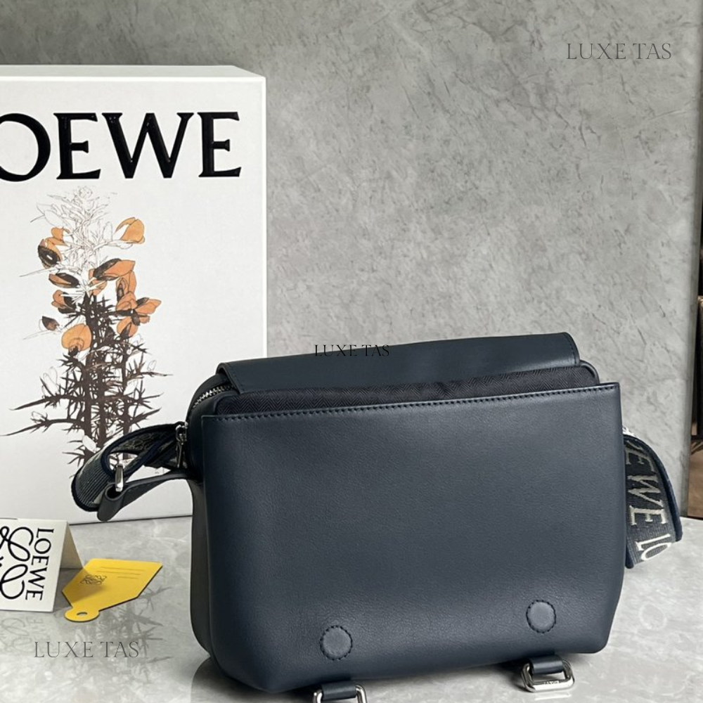 Deep Navy Xs Military Messenger Bag In Supple Smooth Calfskin And Jacquard - Leather Crossbody Bag for Men
