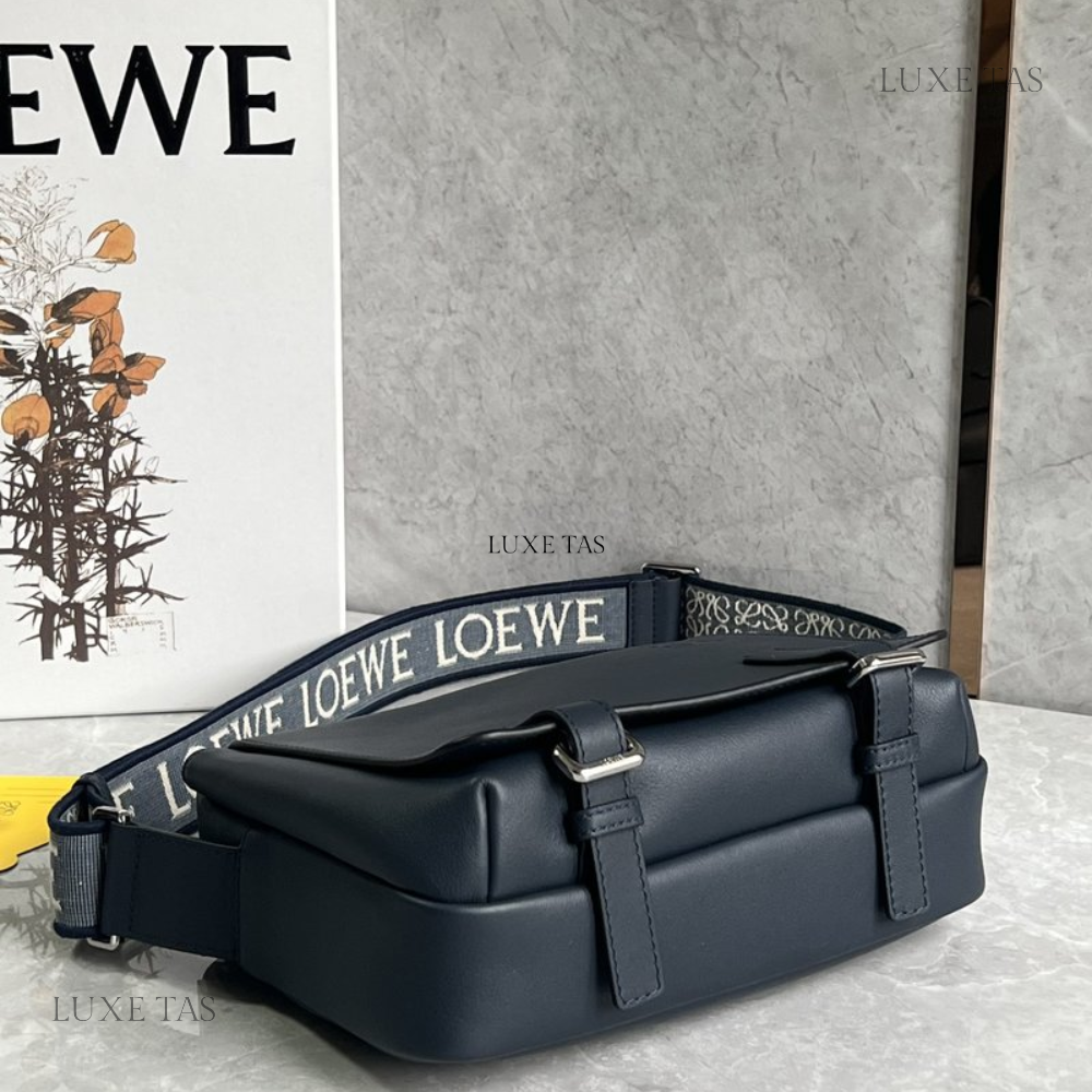 Deep Navy Xs Military Messenger Bag In Supple Smooth Calfskin And Jacquard - Leather Crossbody Bag for Men