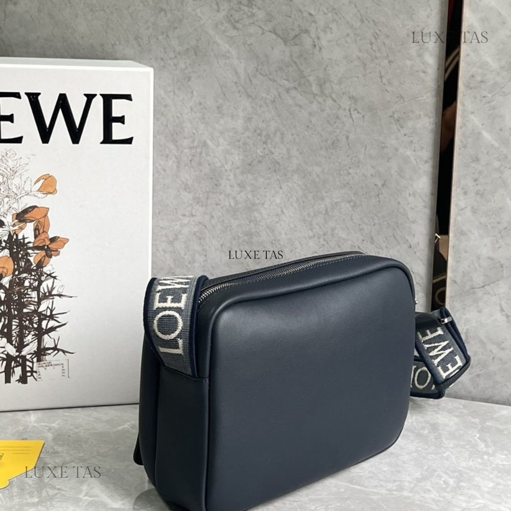 Deep Navy Xs Military Messenger Bag In Supple Smooth Calfskin And Jacquard - Leather Crossbody Bag for Men